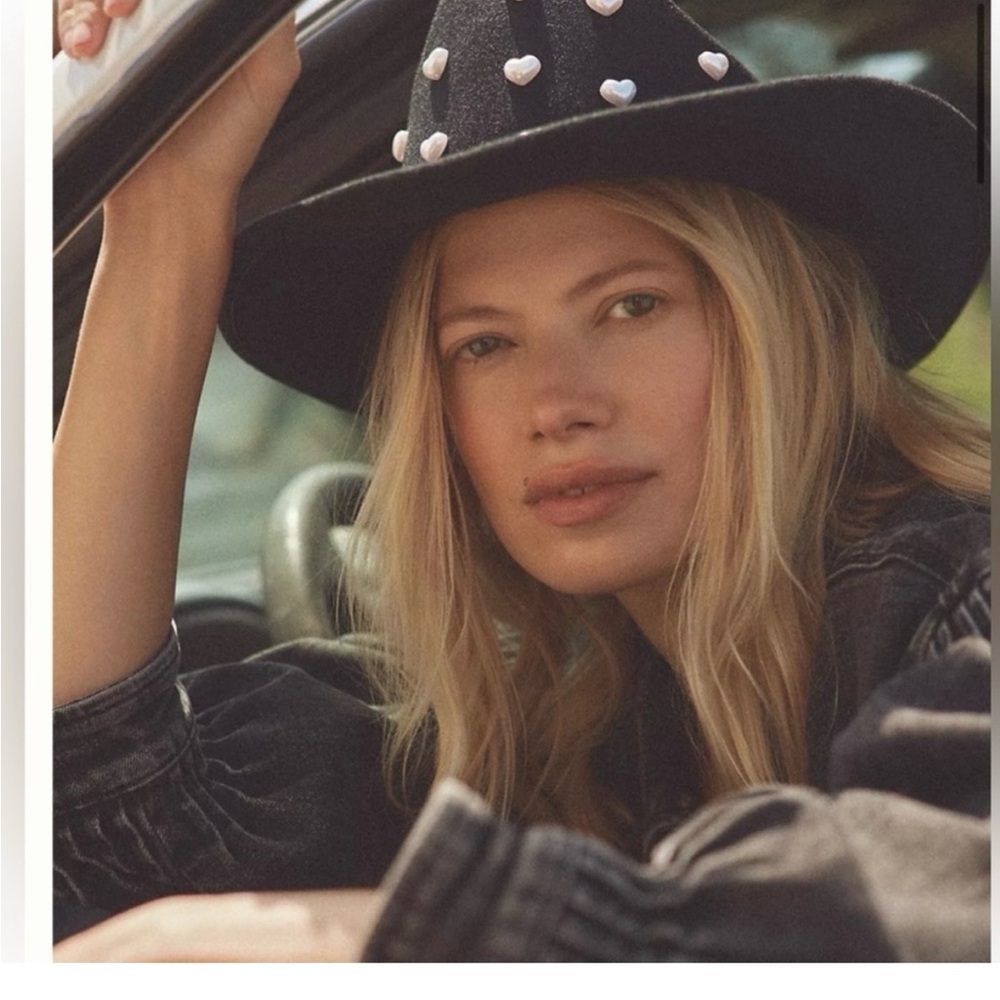 NWT Anthropologie Heart Pearls Rancher wool hat Black